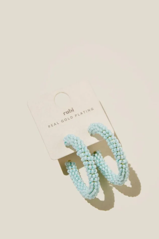 Cotton On Jewelry Large Hoop Earring Gold Plated Blue Beaded 8211 Women