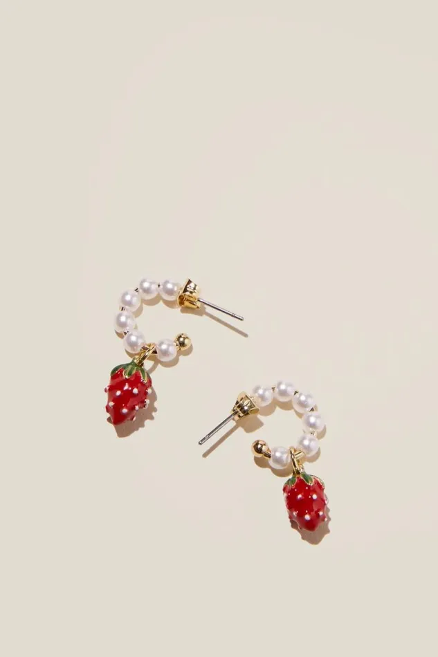 Cotton On Jewelry Small Hoop Earring Gold Plated Enamel Strawberry Pearl 8211 Women