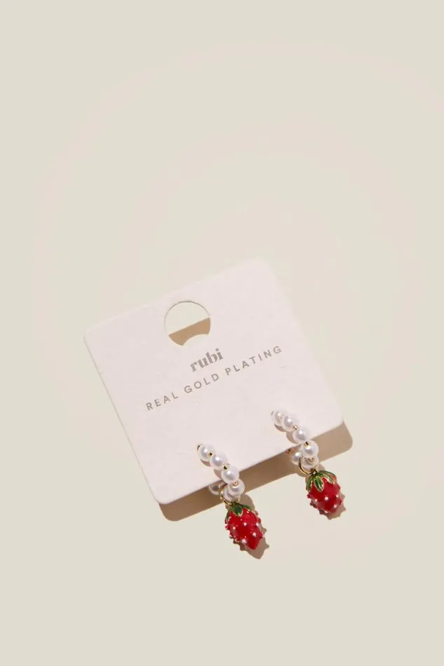 Cotton On Jewelry Small Hoop Earring Gold Plated Enamel Strawberry Pearl 8211 Women Cotton On Jewelry Small Hoop Earring Gold Plated Enamel Strawberry Pearl 8211 Women