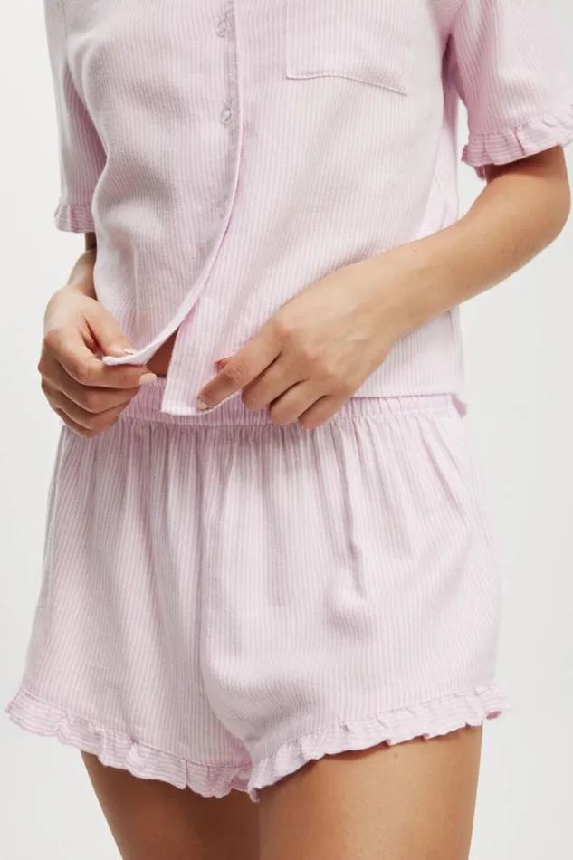 Cotton On Pajamas Flannel Short Sleeve Shirt And Short Sleep Set Pink Pinstripe 8211 Women Cotton On Pajamas Flannel Short Sleeve Shirt And Short Sleep Set Pink Pinstripe 8211 Women