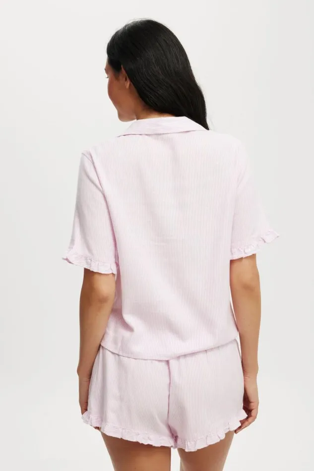 Cotton On Pajamas Flannel Short Sleeve Shirt And Short Sleep Set Pink Pinstripe 8211 Women Cotton On Pajamas Flannel Short Sleeve Shirt And Short Sleep Set Pink Pinstripe 8211 Women