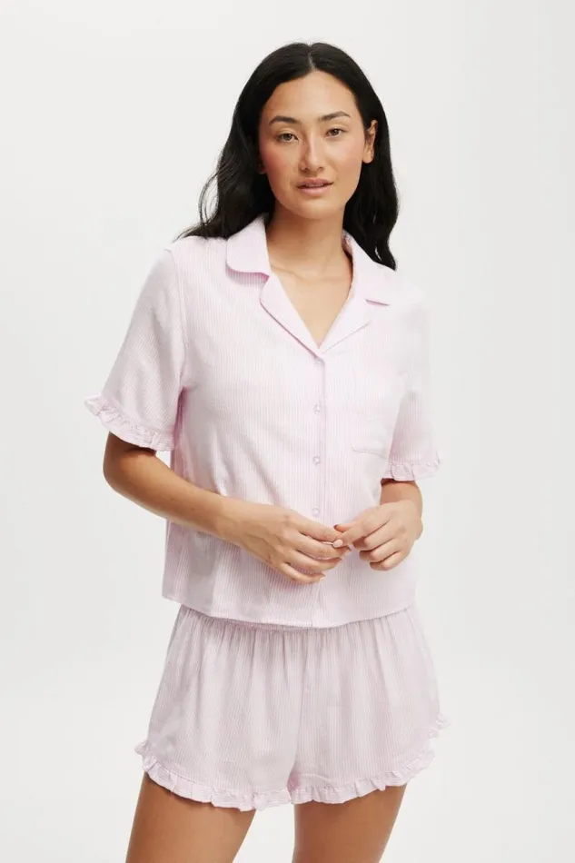 Cotton On Pajamas Flannel Short Sleeve Shirt And Short Sleep Set Pink Pinstripe 8211 Women Cotton On Pajamas Flannel Short Sleeve Shirt And Short Sleep Set Pink Pinstripe 8211 Women
