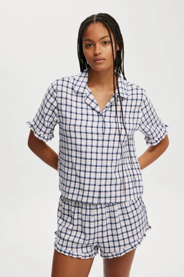 Cotton On Pajamas Flannel Short Sleeve Shirt And Short Sleep Set Robbin Checkblue 8211 Women Cotton On Pajamas Flannel Short Sleeve Shirt And Short Sleep Set Robbin Checkblue 8211 Women