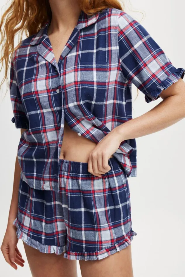 Cotton On Pajamas Flannel Short Sleeve Shirt And Short Sleep Set Toni Checknavywhite And Red 8211 Women Cotton On Pajamas Flannel Short Sleeve Shirt And Short Sleep Set Toni Checknavywhite And Red 8211 Women