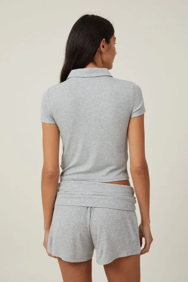 Cotton On Pajamas Sleep Recovery Polo Top Grey Marle 8211 Women