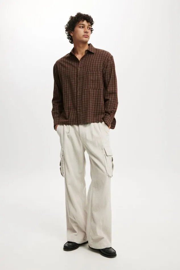 Cotton On Pants Baggy Pleat Cargo Pant Light Stone Cord 8211 Men