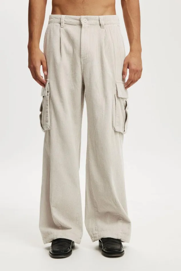 Cotton On Pants Baggy Pleat Cargo Pant Light Stone Cord 8211 Men
