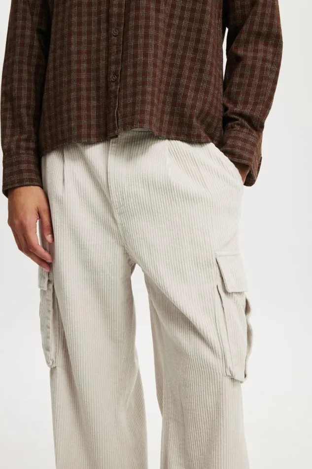 Cotton On Pants Baggy Pleat Cargo Pant Light Stone Cord 8211 Men