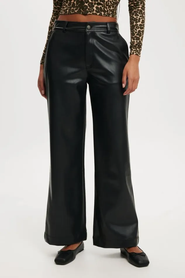 Cotton On Pants Faux Leather Wide Leg Pant Black 8211 Women