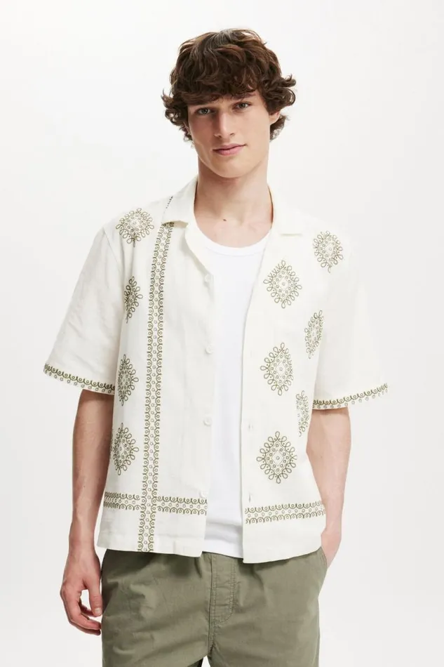 Cotton On Shirts and Polos Cabana Short Sleeve Shirt Off White Paisley 8211 Men