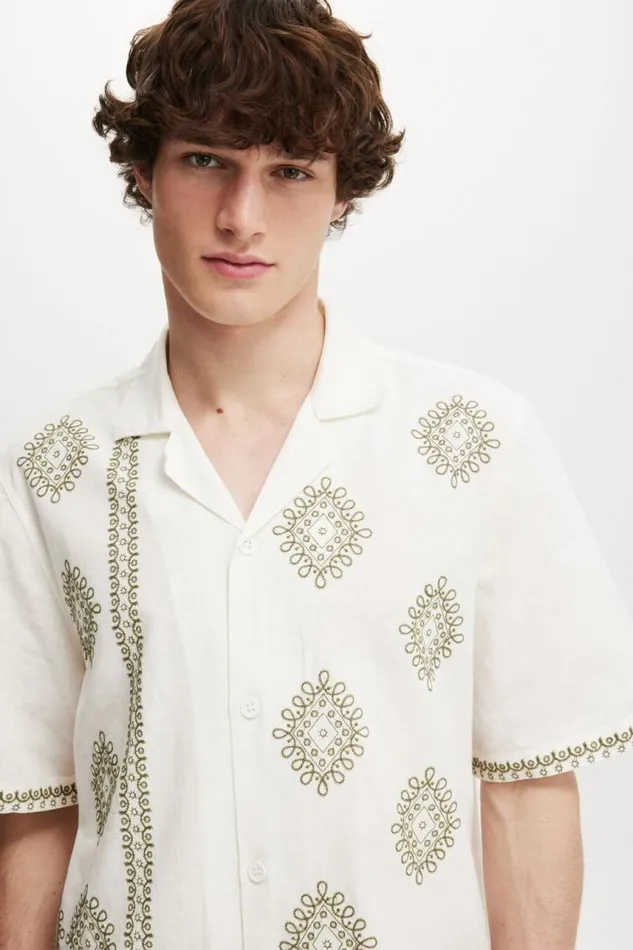 Cotton On Shirts and Polos Cabana Short Sleeve Shirt Off White Paisley 8211 Men