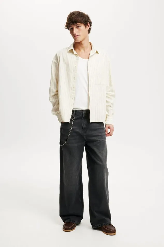 Cotton On Shirts and Polos Cropped Oxford Long Sleeve Shirt Natural Stripe 8211 Men Cotton On Shirts and Polos Cropped Oxford Long Sleeve Shirt Natural Stripe 8211 Men