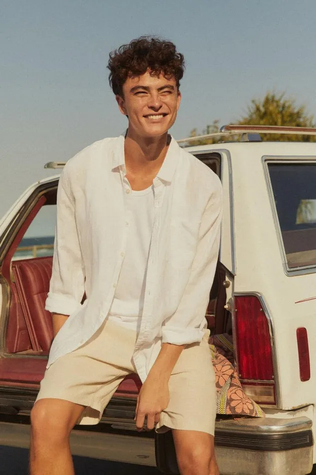 Cotton On Shirts and Polos Linen Long Sleeve Shirt White 8211 Men