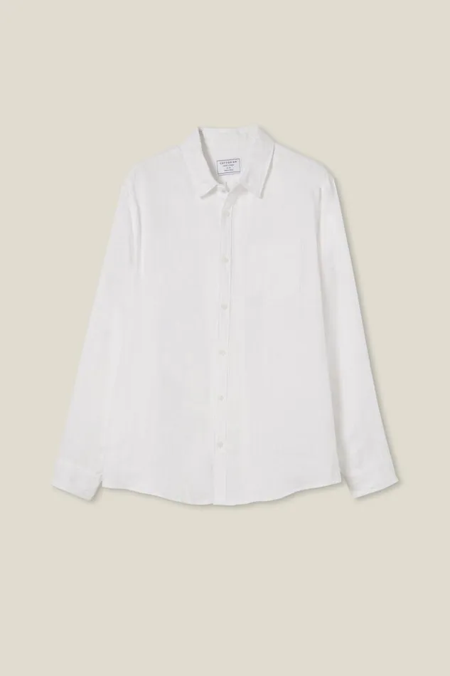 Cotton On Shirts and Polos Linen Long Sleeve Shirt White 8211 Men Cotton On Shirts and Polos Linen Long Sleeve Shirt White 8211 Men