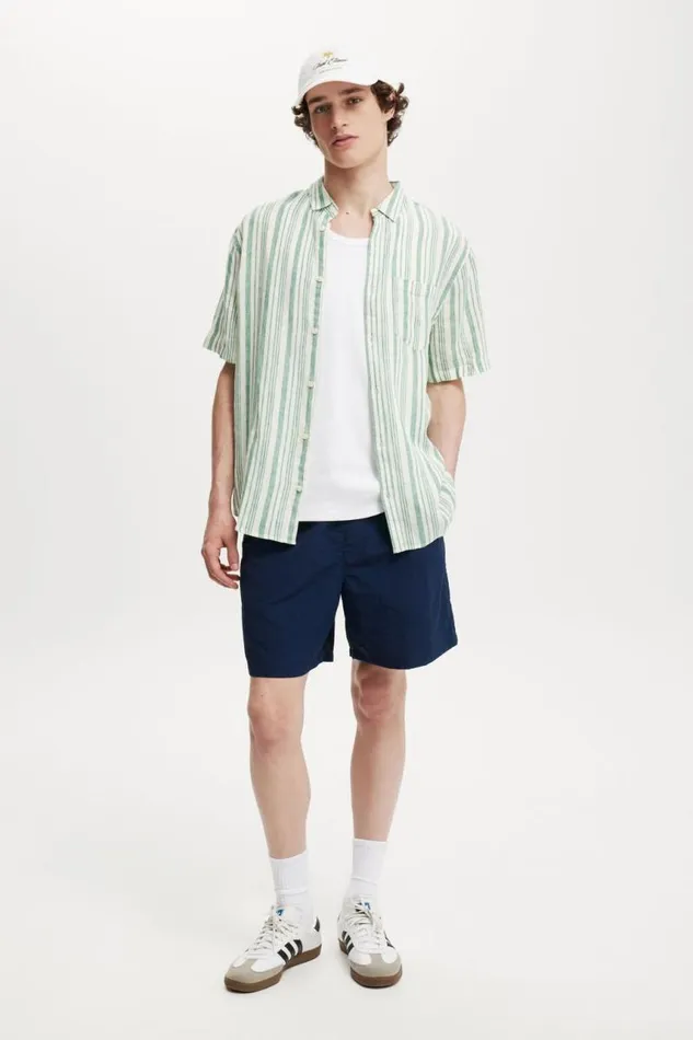 Cotton On Shirts and Polos Linen Short Sleeve Shirt Emerald Stripe 8211 Men Cotton On Shirts and Polos Linen Short Sleeve Shirt Emerald Stripe 8211 Men
