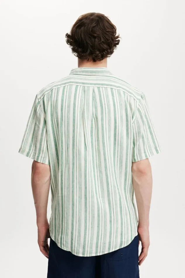 Cotton On Shirts and Polos Linen Short Sleeve Shirt Emerald Stripe 8211 Men Cotton On Shirts and Polos Linen Short Sleeve Shirt Emerald Stripe 8211 Men