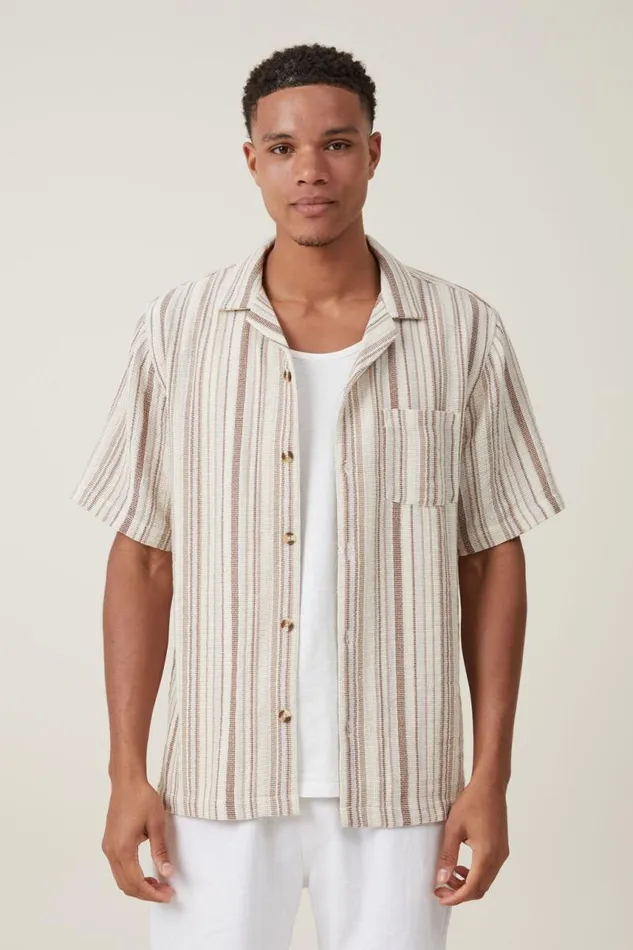 Cotton On Shirts and Polos Palma Short Sleeve Shirt Natural Multi Stripe 8211 Men