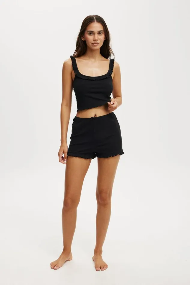 Cotton On Shorts Rib Ruffle Short Black 8211 Women