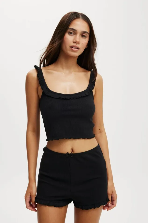 Cotton On Shorts Rib Ruffle Short Black 8211 Women Cotton On Shorts Rib Ruffle Short Black 8211 Women
