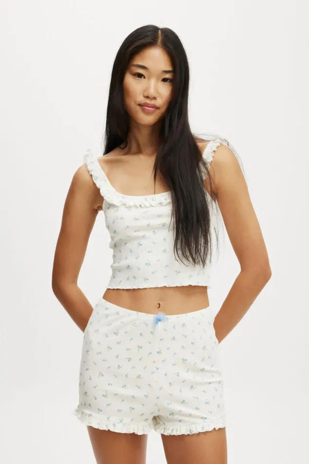 Cotton On Shorts Rib Ruffle Short Millie Spring Blue 8211 Women