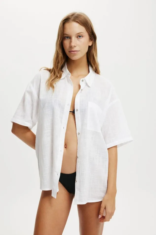 Cotton On Shorts The Essential Short Sleeve Beach Shirt White 8211 Women