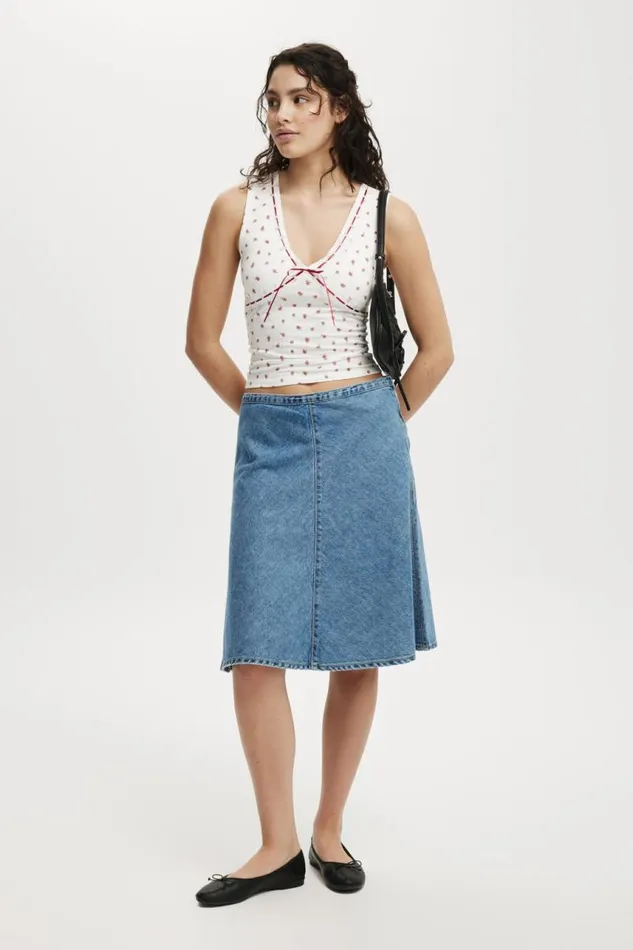 Cotton On Skirts Gigi Denim Midi Skirt Dream Blue 8211 Women