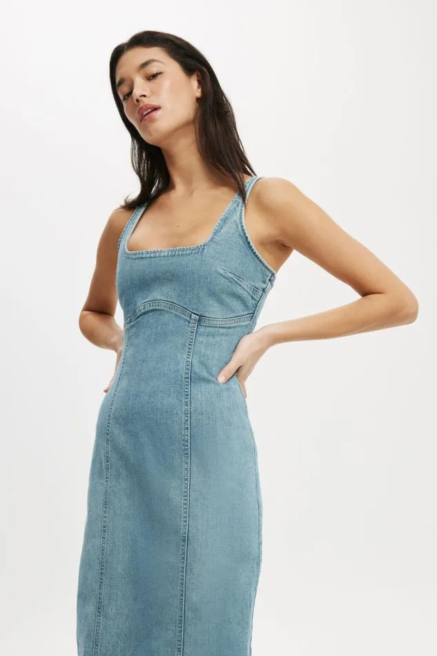 Cotton On Skirts Sloan Denim Maxi Dress Jewel Blue 8211 Women