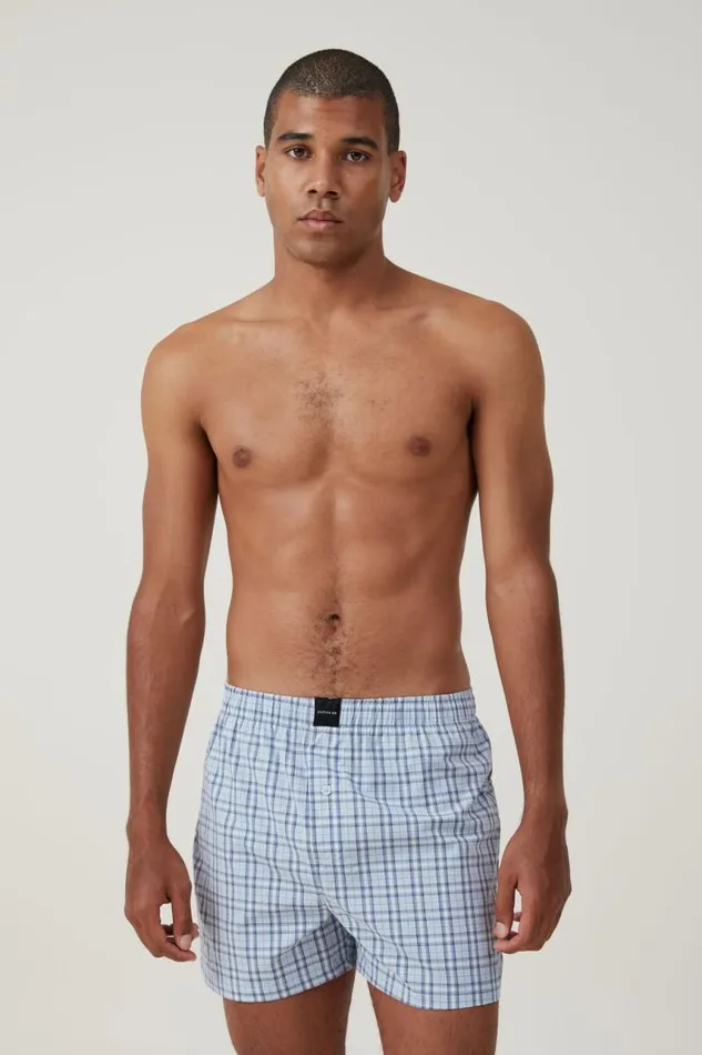 Cotton On Socks and Underwear Stretch Boxer Short Light Blue Skate Check 8211 Men