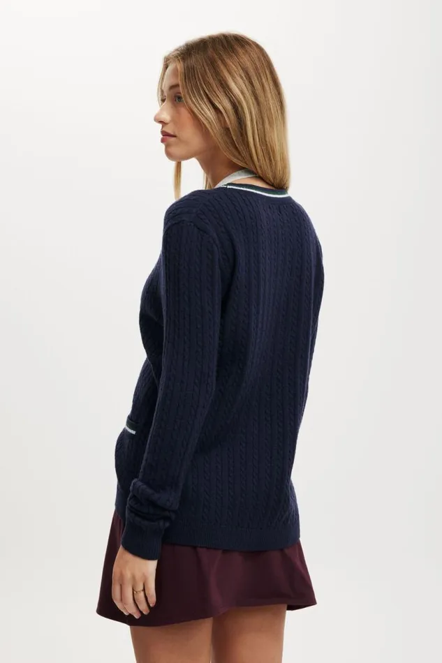 Cotton On SweatersandCardigans Everfine Preppy V Neck Cable Cardigan Total Eclipse 8211 Women Cotton On SweatersandCardigans Everfine Preppy V Neck Cable Cardigan Total Eclipse 8211 Women