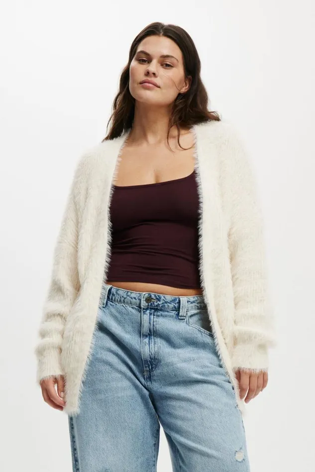 Cotton On SweatersandCardigans Faux Hair Longline Cardigan Ecru 8211 Women