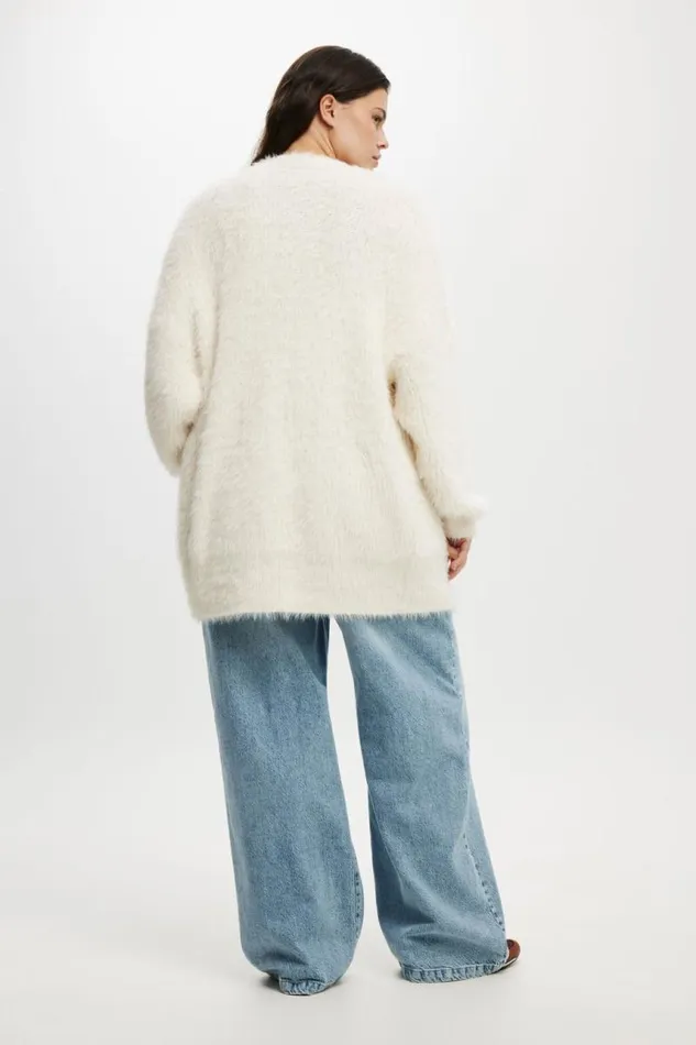 Cotton On SweatersandCardigans Faux Hair Longline Cardigan Ecru 8211 Women