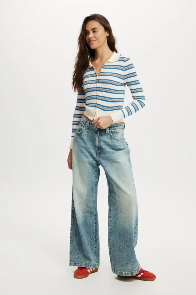 Cotton On SweatersandCardigans Preppy Button Through Polo Blue Stripe 8211 Women Cotton On SweatersandCardigans Preppy Button Through Polo Blue Stripe 8211 Women