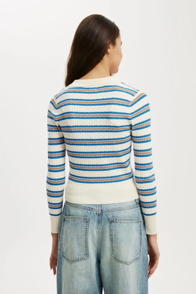 Cotton On SweatersandCardigans Preppy Button Through Polo Blue Stripe 8211 Women Cotton On SweatersandCardigans Preppy Button Through Polo Blue Stripe 8211 Women