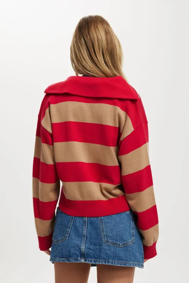 Cotton On SweatersandCardigans Preppy Half Zip Sweater Crimson Kiss Stripe 8211 Women Cotton On SweatersandCardigans Preppy Half Zip Sweater Crimson Kiss Stripe 8211 Women