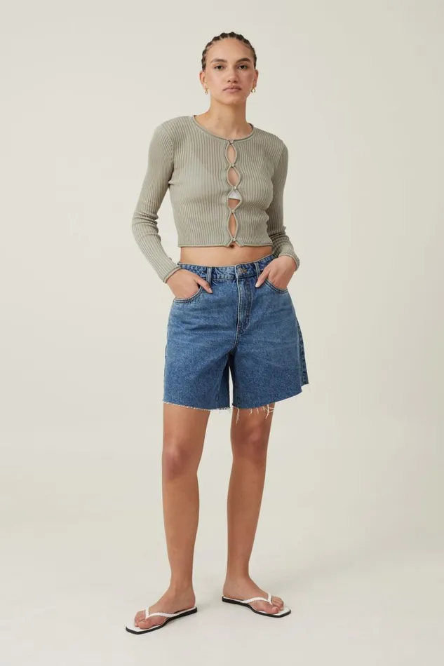 Cotton On SweatersandCardigans Sheer Rib Peekaboo Cardigan Desert Sage 8211 Women Cotton On SweatersandCardigans Sheer Rib Peekaboo Cardigan Desert Sage 8211 Women