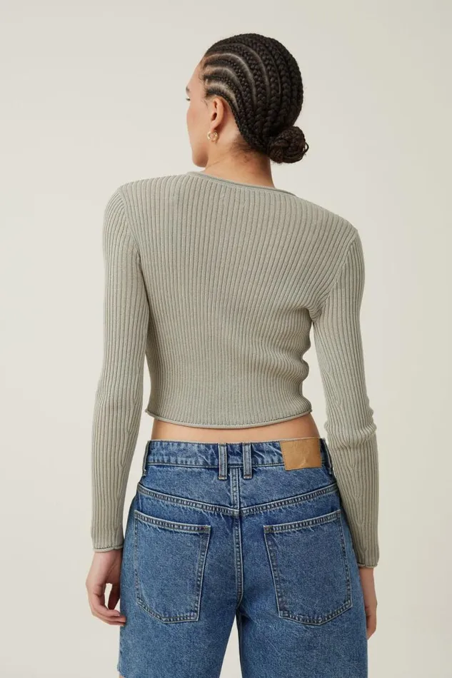 Cotton On SweatersandCardigans Sheer Rib Peekaboo Cardigan Desert Sage 8211 Women Cotton On SweatersandCardigans Sheer Rib Peekaboo Cardigan Desert Sage 8211 Women