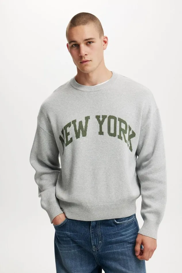 Cotton On Sweaters Heritage Crew Knit Grey Marle 8211 Men