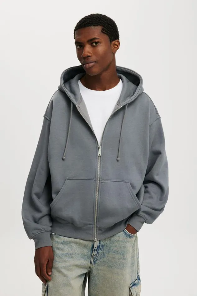 Cotton On Sweats and Hoodies Box Fit Zip Up Hoodie Slate Stone Two Way Zip 8211 Men