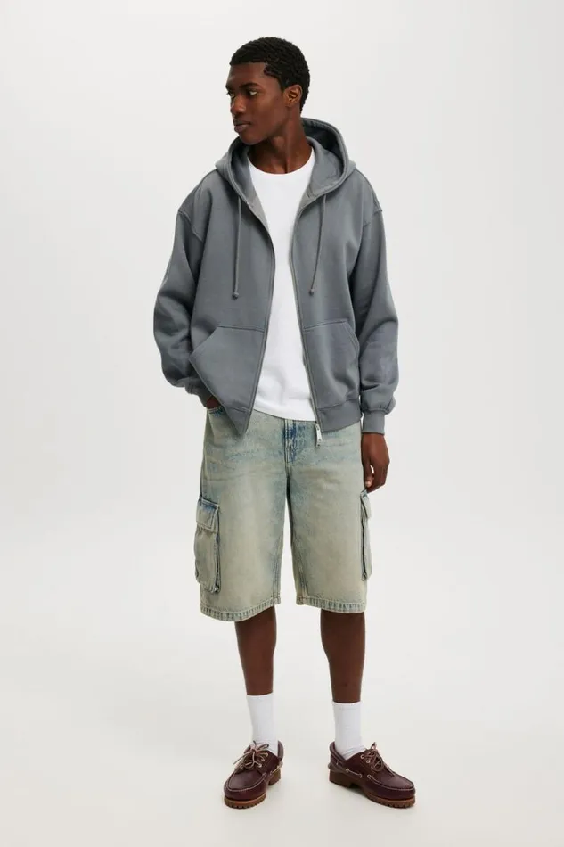 Cotton On Sweats and Hoodies Box Fit Zip Up Hoodie Slate Stone Two Way Zip 8211 Men Cotton On Sweats and Hoodies Box Fit Zip Up Hoodie Slate Stone Two Way Zip 8211 Men