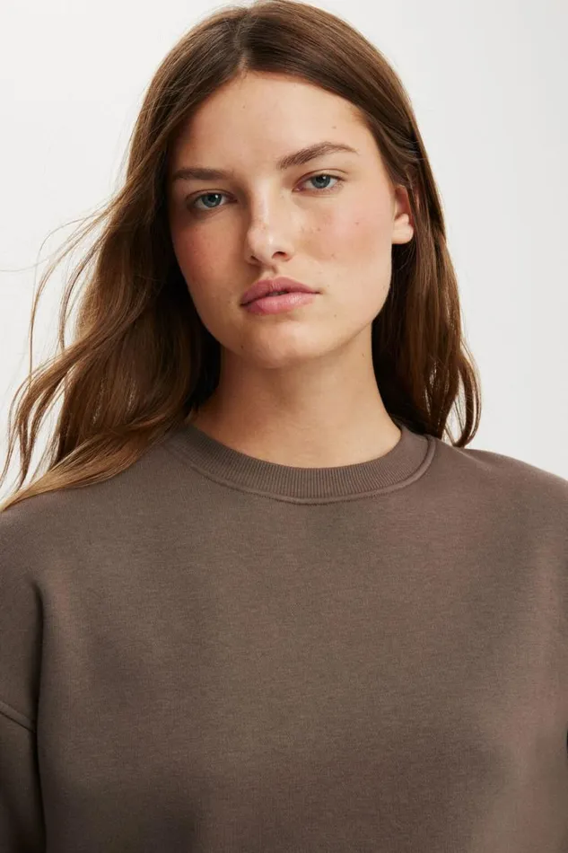 Cotton On SweatsandHoodies Classic Fleece Crew Sweatshirt Dark Truffle 8211 Women
