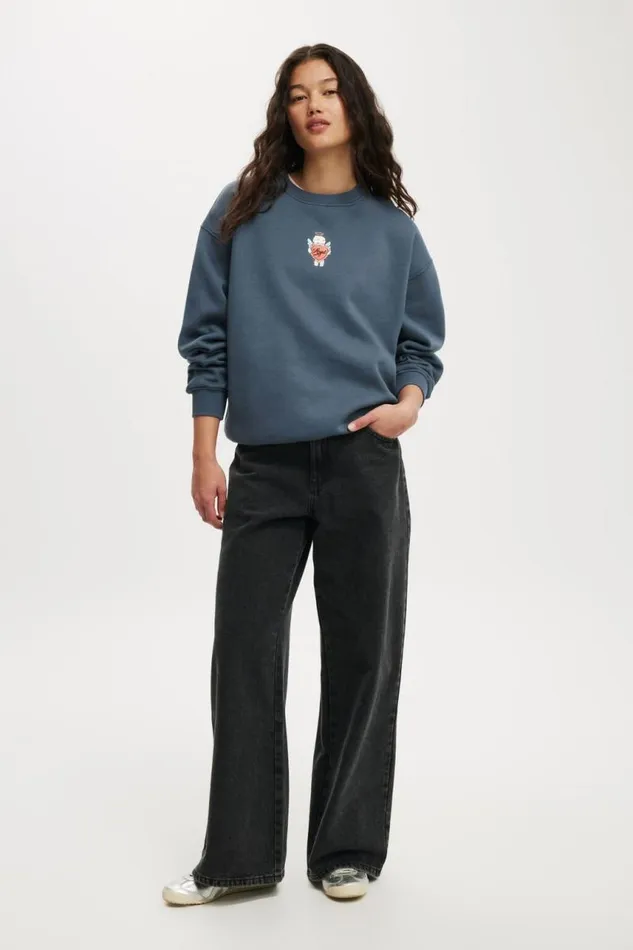 Cotton On SweatsandHoodies Classic Fleece Graphic Crew Sweatshirt Angel Heartslate Blue 8211 Women Cotton On SweatsandHoodies Classic Fleece Graphic Crew Sweatshirt Angel Heartslate Blue 8211 Women