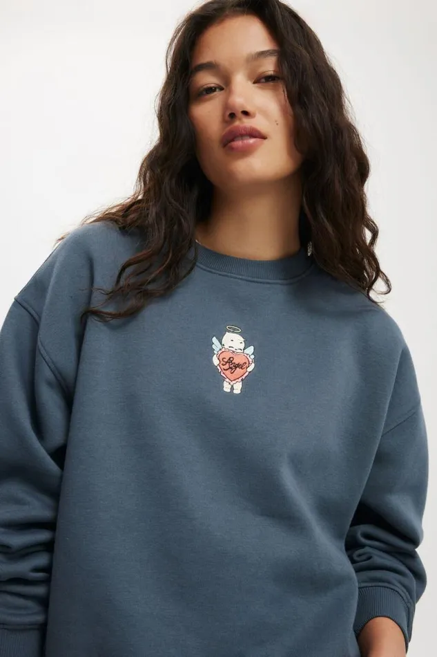 Cotton On SweatsandHoodies Classic Fleece Graphic Crew Sweatshirt Angel Heartslate Blue 8211 Women Cotton On SweatsandHoodies Classic Fleece Graphic Crew Sweatshirt Angel Heartslate Blue 8211 Women