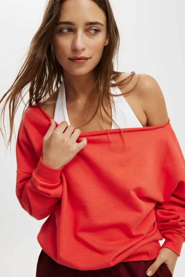 Cotton On SweatsandHoodies Classic Fleece Off The Shoulder Sweatshirt Vermillion 8211 Women Cotton On SweatsandHoodies Classic Fleece Off The Shoulder Sweatshirt Vermillion 8211 Women