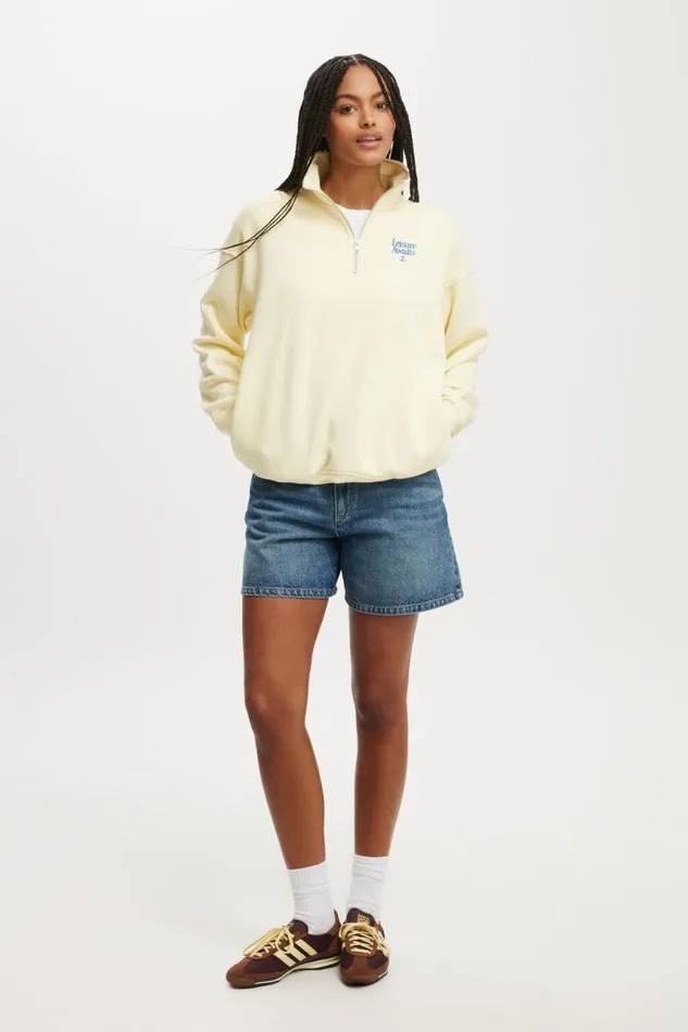 Cotton On SweatsandHoodies Classic Fleece Oversized Half Zip Sweatshirt Leisure Awaits Lemon Icing 8211 Women Cotton On SweatsandHoodies Classic Fleece Oversized Half Zip Sweatshirt Leisure Awaits Lemon Icing 8211 Women