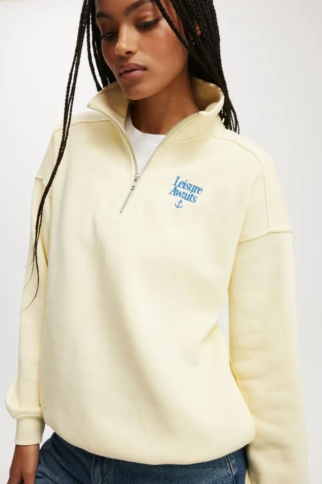 Cotton On SweatsandHoodies Classic Fleece Oversized Half Zip Sweatshirt Leisure Awaits Lemon Icing 8211 Women Cotton On SweatsandHoodies Classic Fleece Oversized Half Zip Sweatshirt Leisure Awaits Lemon Icing 8211 Women