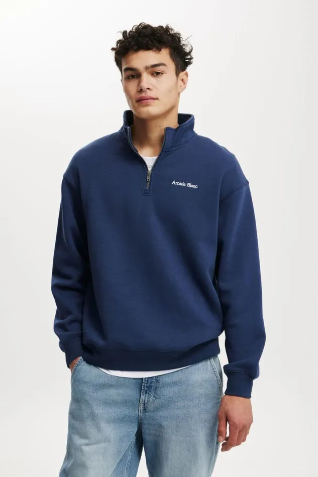 Cotton On Sweats and Hoodies Graphic 14 Zip Fleece Indigo Arcade Blanc 8211 Men