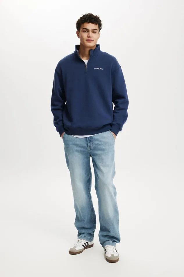 Cotton On Sweats and Hoodies Graphic 14 Zip Fleece Indigo Arcade Blanc 8211 Men Cotton On Sweats and Hoodies Graphic 14 Zip Fleece Indigo Arcade Blanc 8211 Men