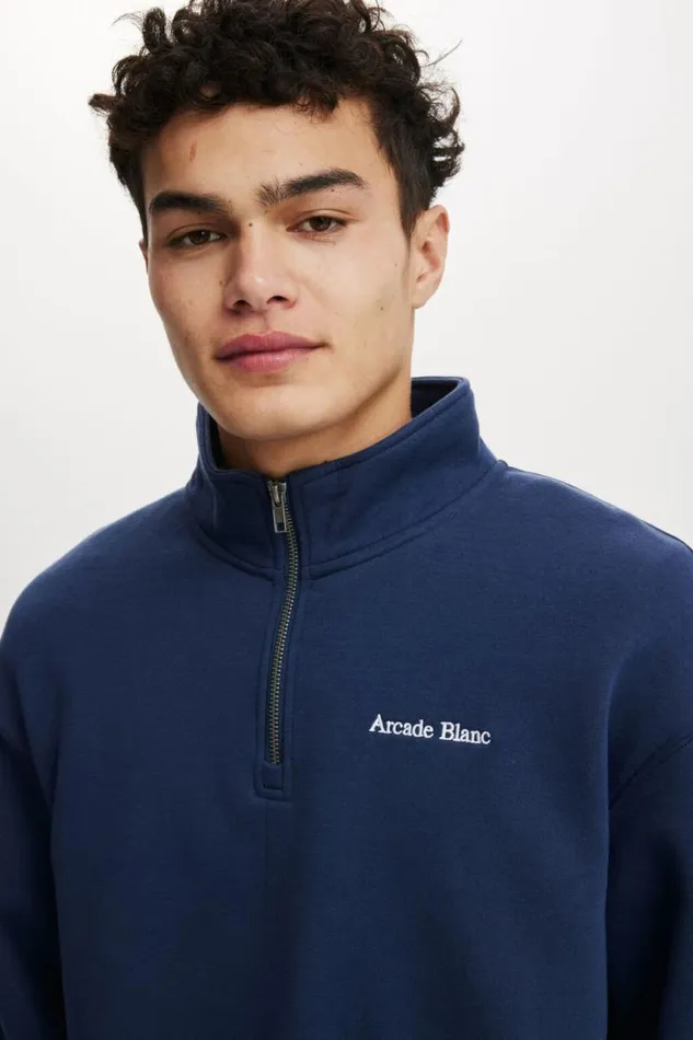 Cotton On Sweats and Hoodies Graphic 14 Zip Fleece Indigo Arcade Blanc 8211 Men Cotton On Sweats and Hoodies Graphic 14 Zip Fleece Indigo Arcade Blanc 8211 Men