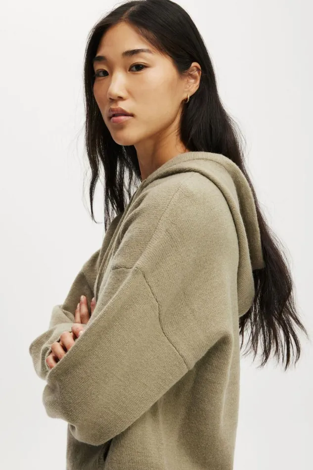 Cotton On SweatsandHoodies Knitted Premium Hoodie Dusty Khaki 8211 Women Cotton On SweatsandHoodies Knitted Premium Hoodie Dusty Khaki 8211 Women