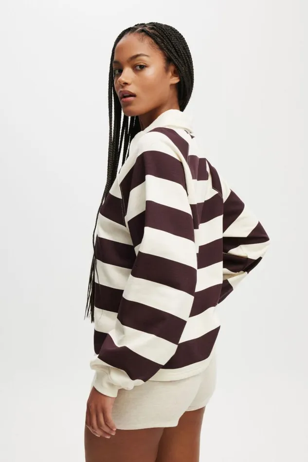Cotton On SweatsandHoodies Oversized Collared Lounge Fleece Sweater Burgundy Cream Stripe 8211 Women Cotton On SweatsandHoodies Oversized Collared Lounge Fleece Sweater Burgundy Cream Stripe 8211 Women